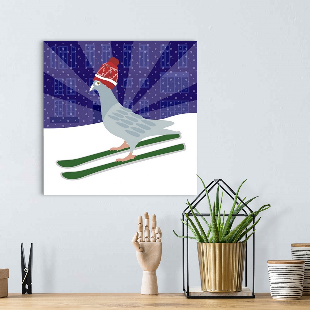 A bohemian room featuring Skiing Pigeon