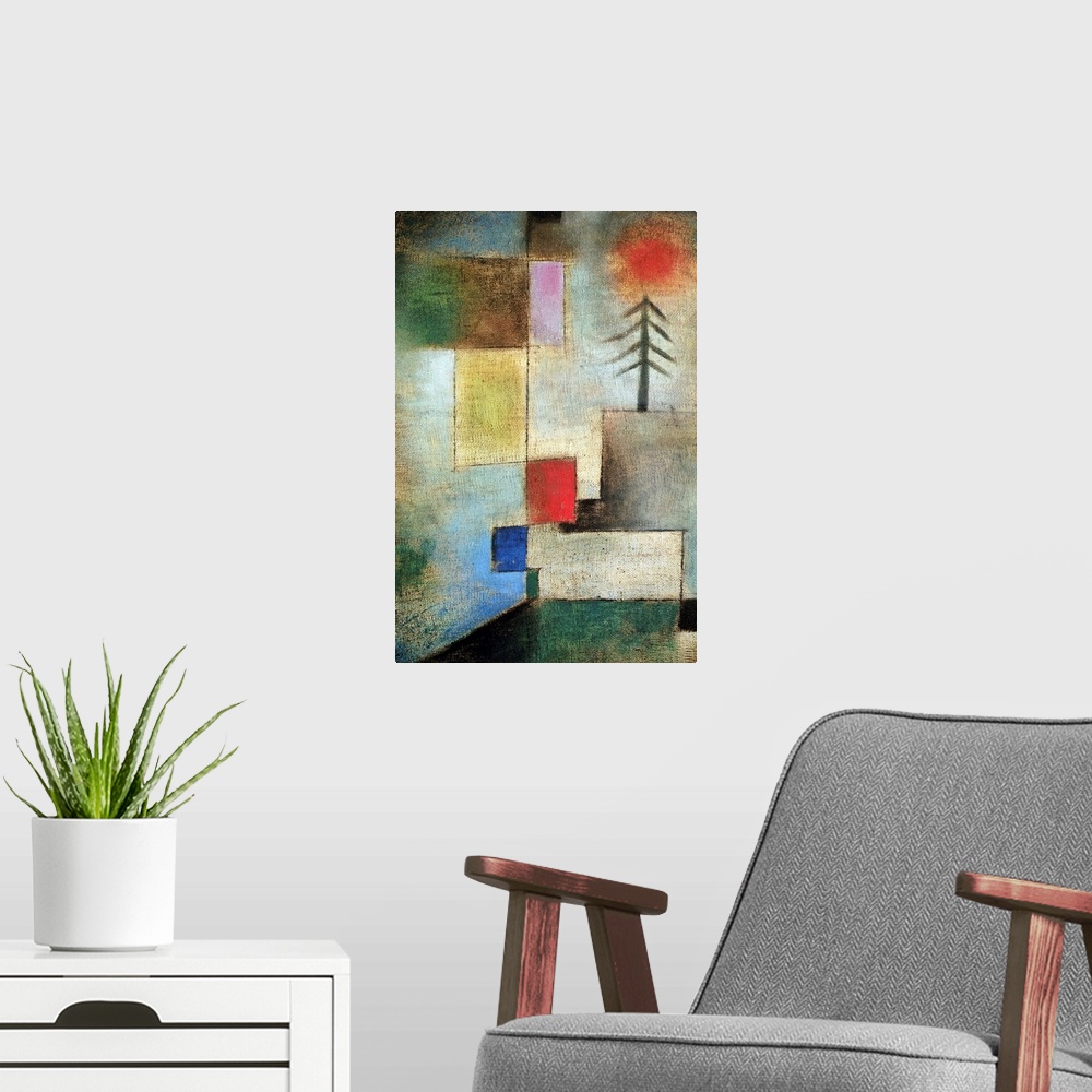A modern room featuring Small picture of fir trees, 1922 (no 176) (originally oil on muslin on cardboard) by Klee, Paul (...