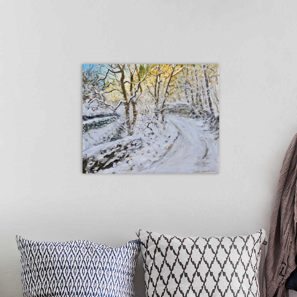 A bohemian room featuring Snow in the valley, Via Gellia, Derbyshire, 2017, (originally oil on canvas) by Macara, Andrew
