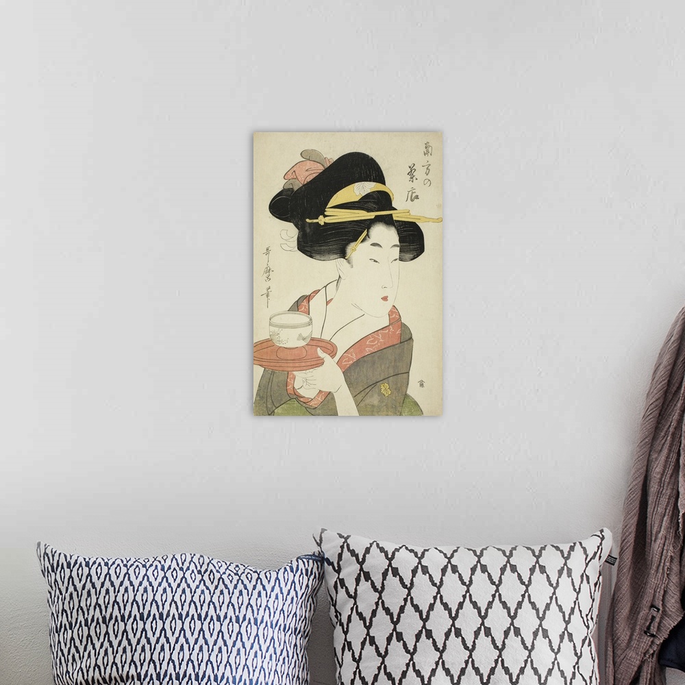 A bohemian room featuring Southern Teahouse, colour woodblock print.