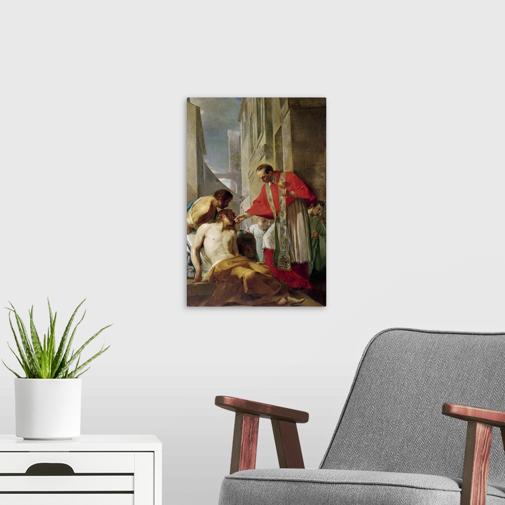 A modern room featuring St. Charles Borromeo Administering the Sacrament to a Plague Victim in Milan