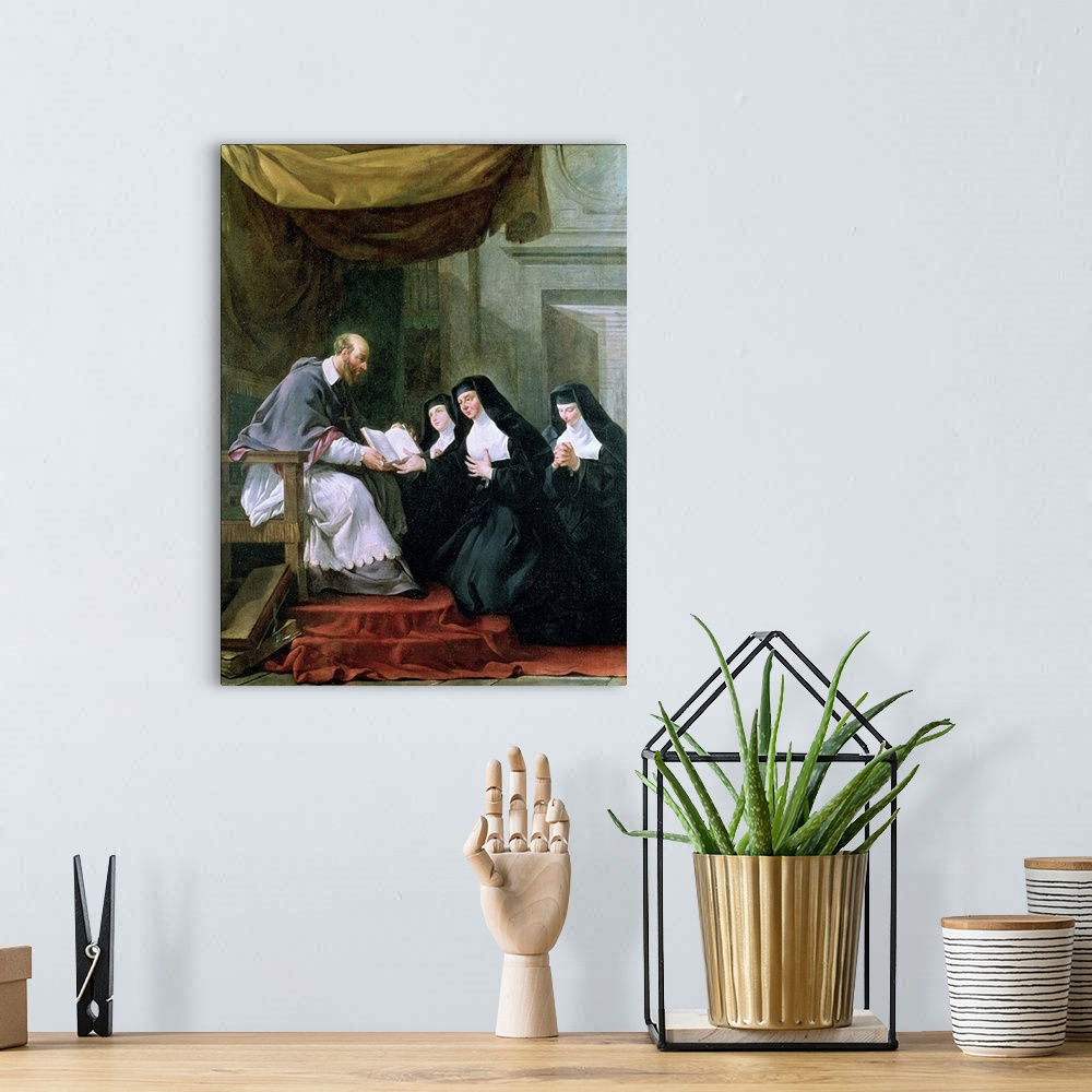 A bohemian room featuring Saint Francois donnant a Sainte Jeanne la regle de la visitation;
