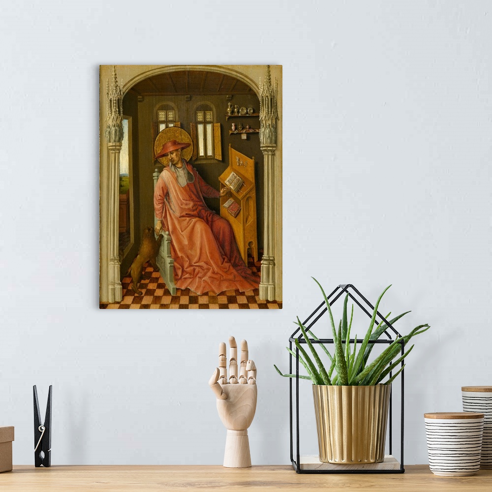 A bohemian room featuring Originally oil on panel.