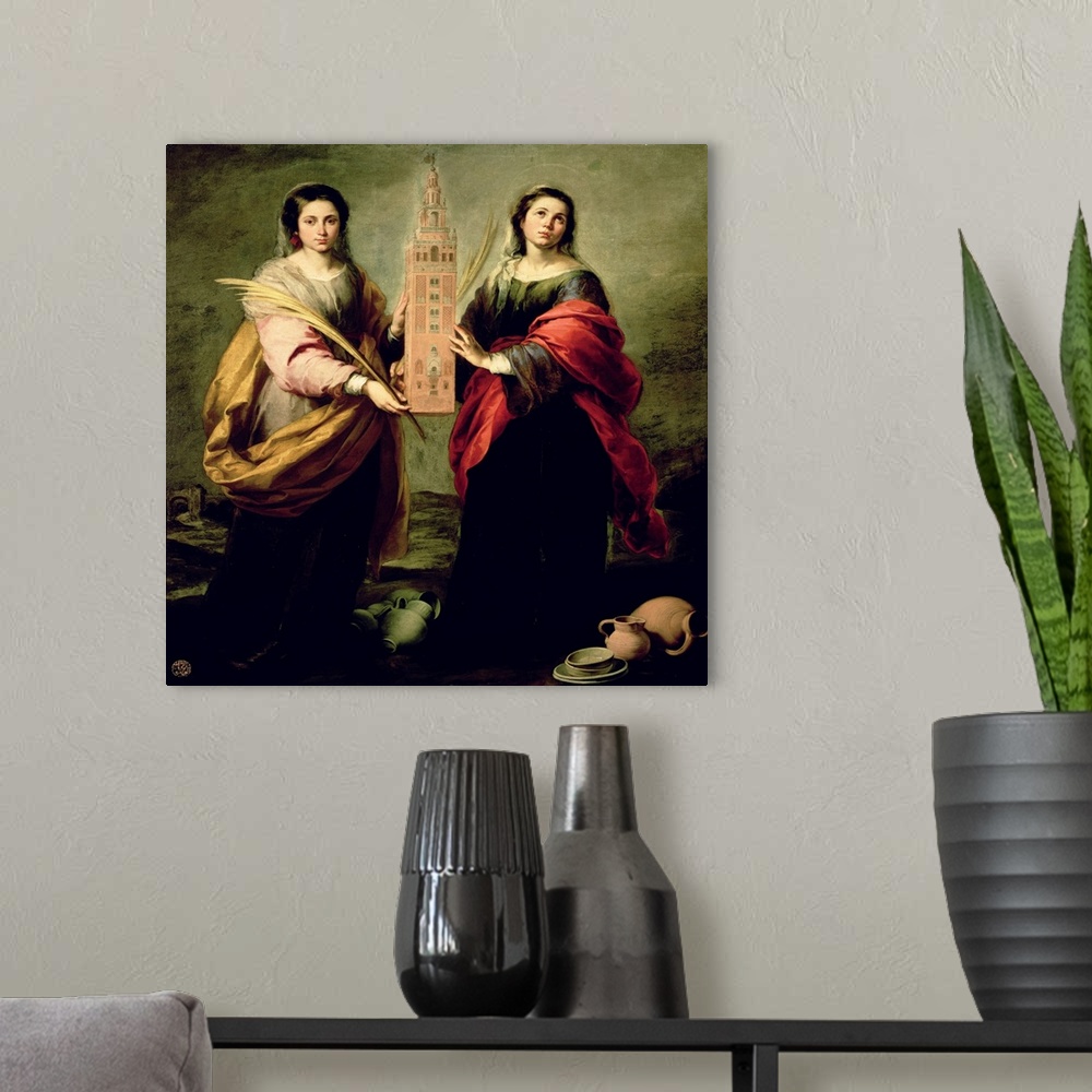 A modern room featuring St. Justina and St. Rufina, 1675 (oil on canvas) by Murillo, Bartolome Esteban (1618-82) Museo de...
