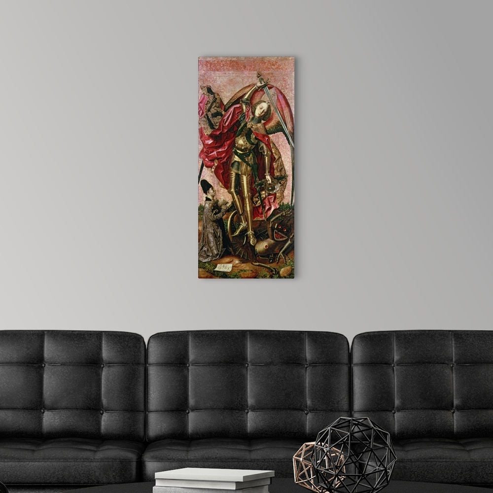 A modern room featuring St. Michael and the Dragon