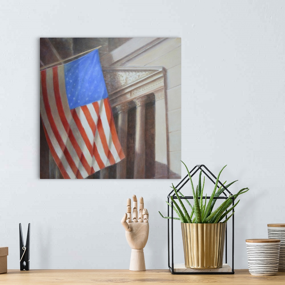 A bohemian room featuring Stars & Stripes, N.Y. Stock Exchange