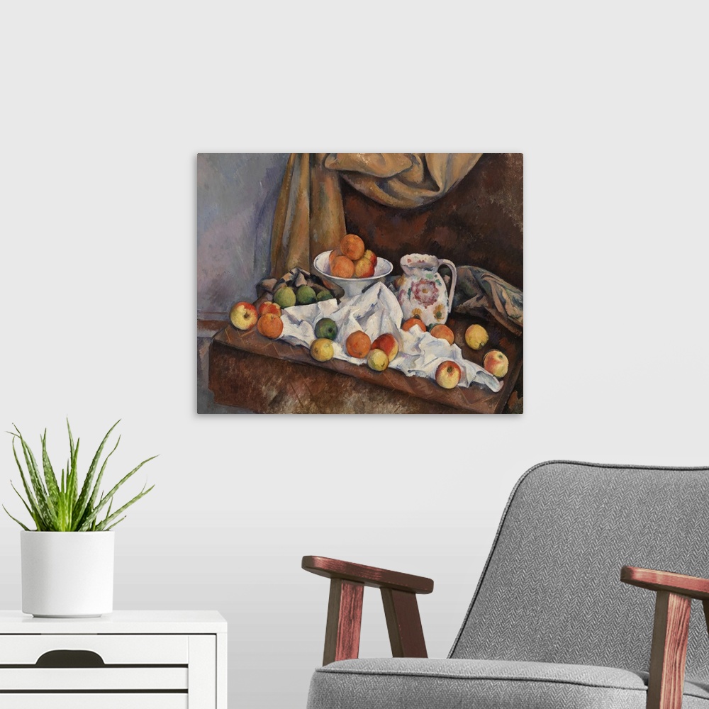 A modern room featuring Nature Morte previously titled 'Compotier, Pitcher and Fruit'