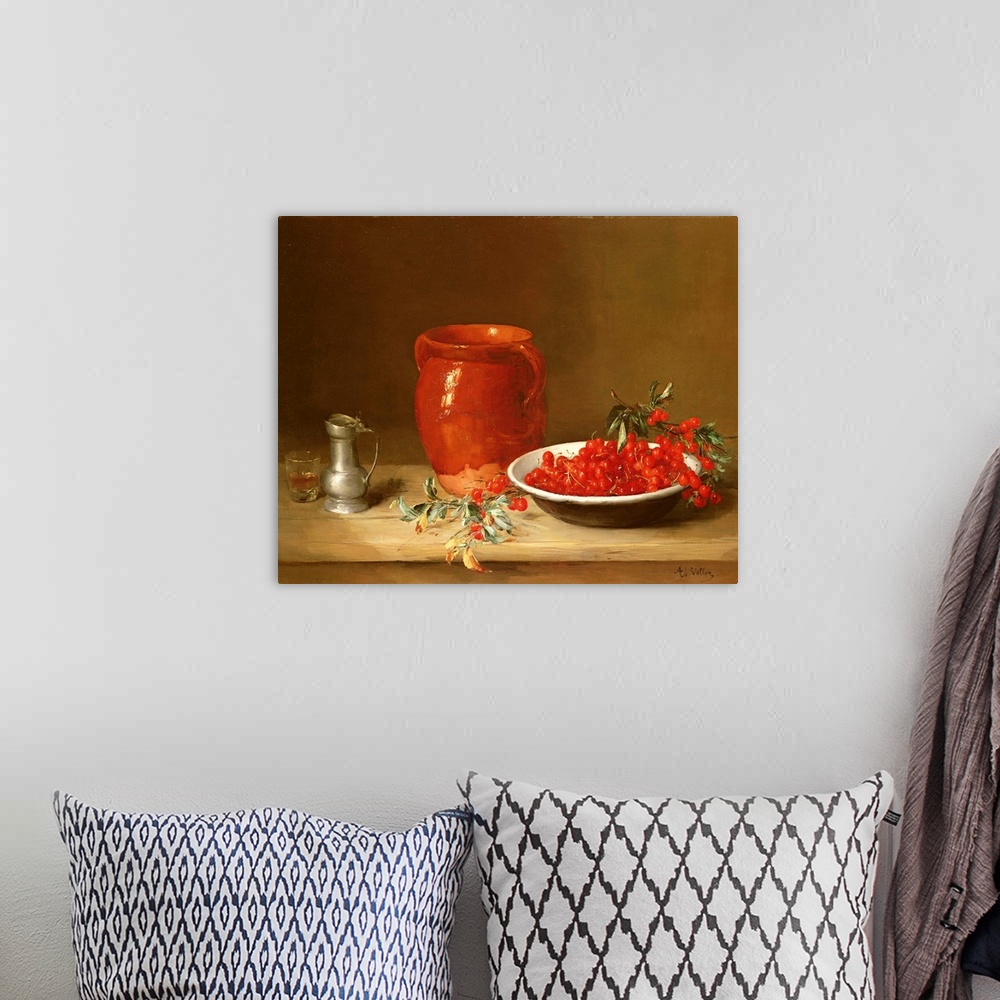 A bohemian room featuring Still life of cherries in a bowl