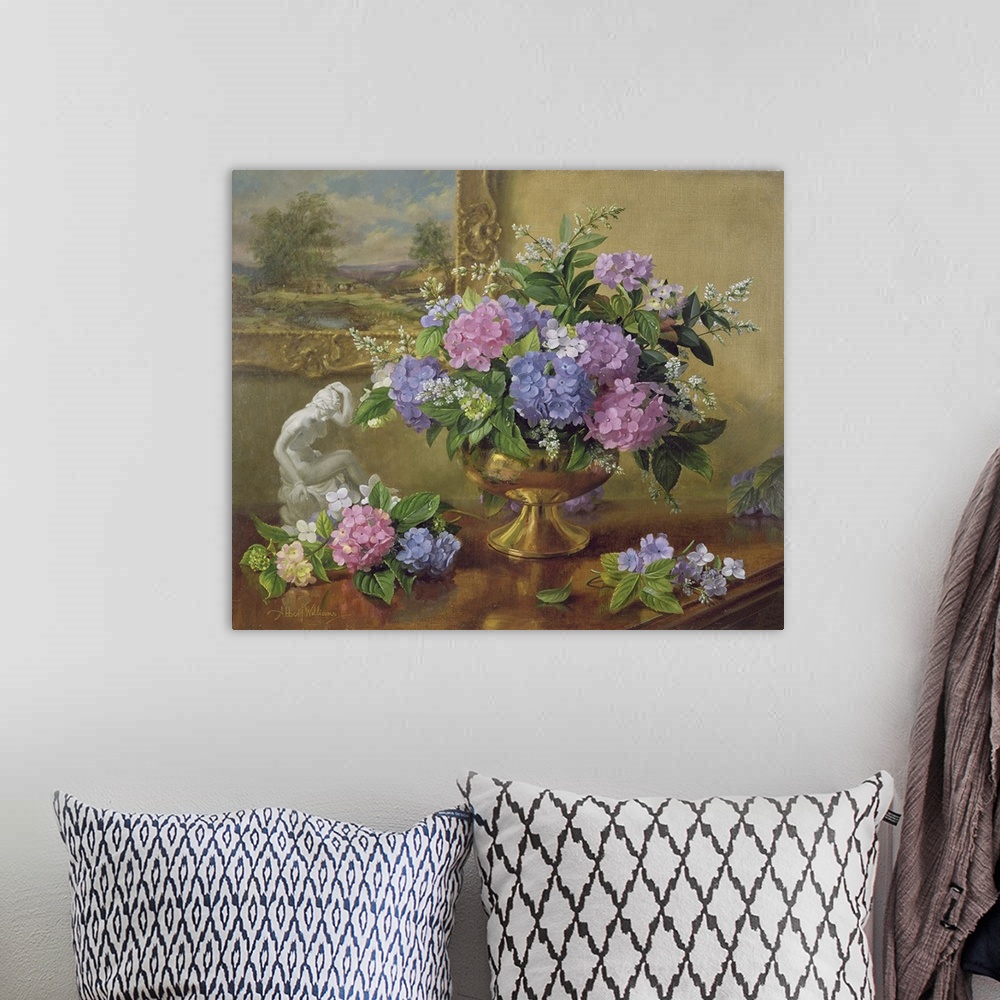 A bohemian room featuring Still Life Of Hydrangeas And Lilacs