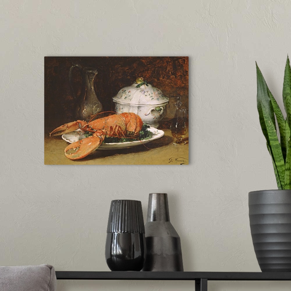 A modern room featuring Still Life with a Lobster and a Soup Tureen