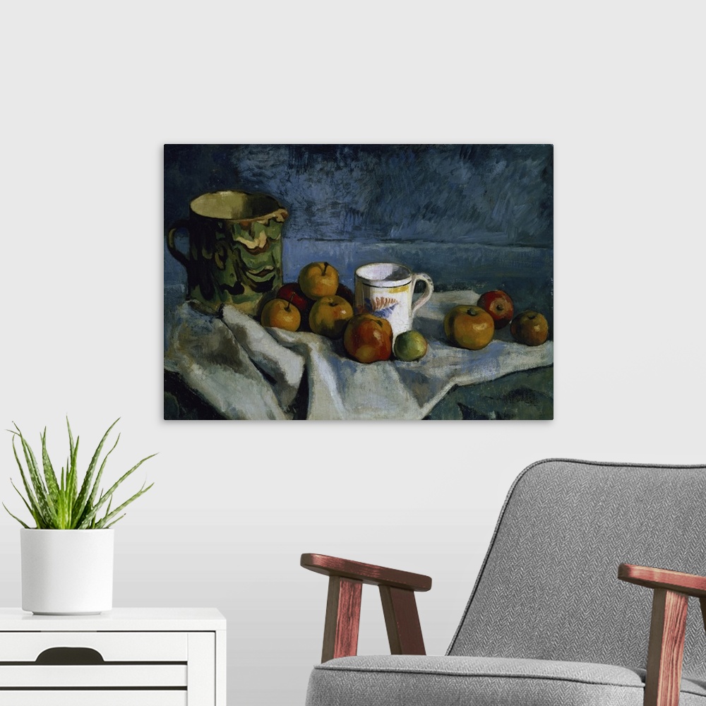 A modern room featuring Still Life With Apples, Cup, And Pitcher