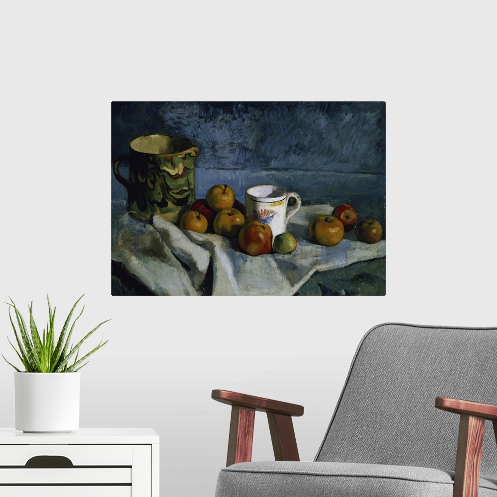 A modern room featuring Still Life With Apples, Cup, And Pitcher