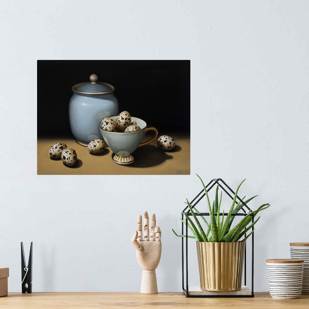 A bohemian room featuring Still Life With Duck Egg Blue, 2018