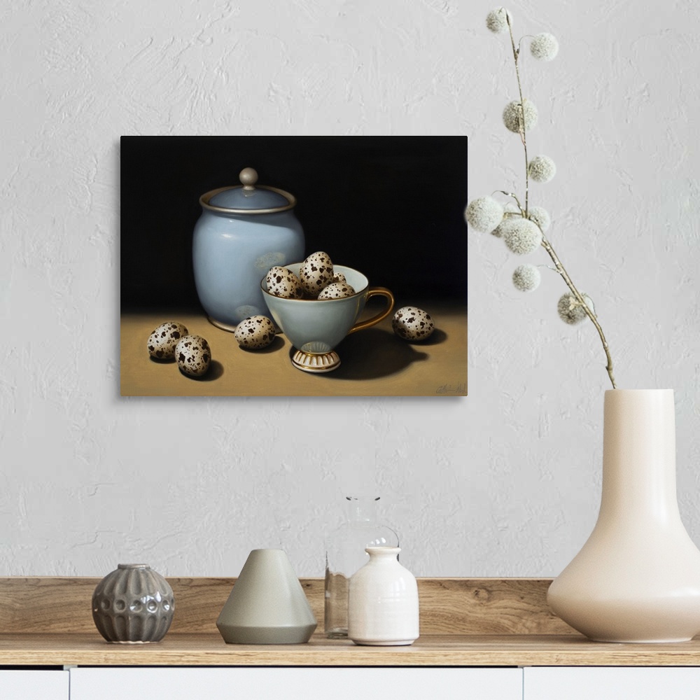 A farmhouse room featuring Still Life With Duck Egg Blue, 2018