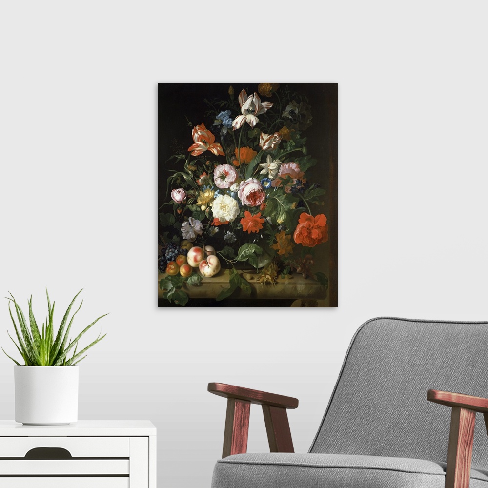 A modern room featuring Still life with flowers
