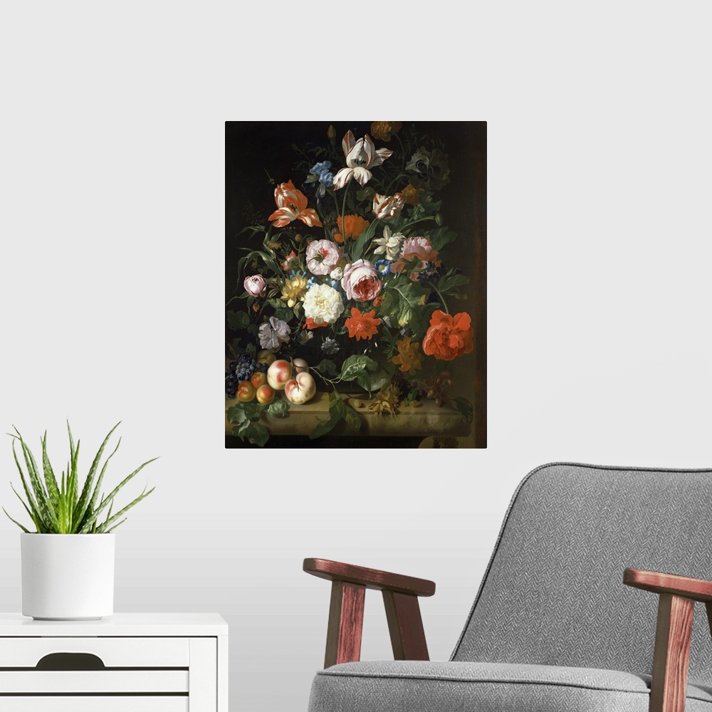 A modern room featuring Still life with flowers