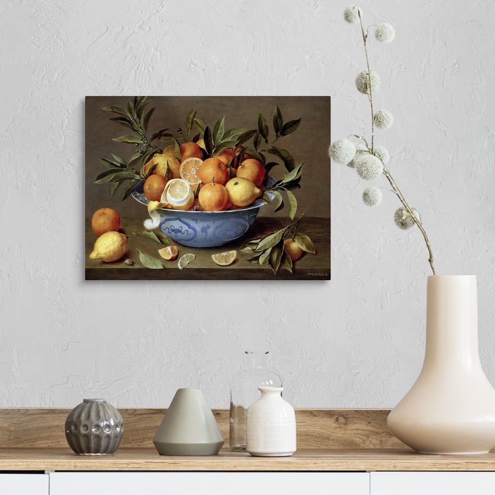 A farmhouse room featuring Still Life with Oranges and Lemons in a Wan-Li Porcelain Dish