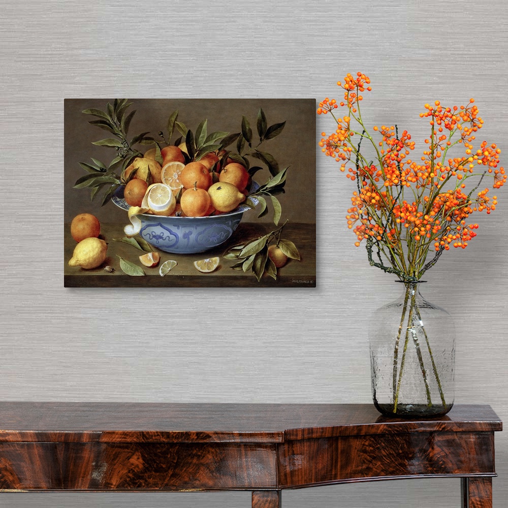 A traditional room featuring Still Life with Oranges and Lemons in a Wan-Li Porcelain Dish