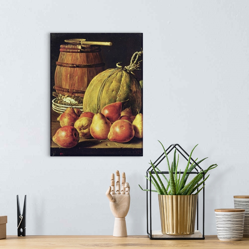 A bohemian room featuring Still Life with pears, melon and barrel for marinading