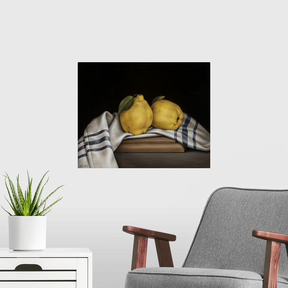A modern room featuring Still Life With Quinces