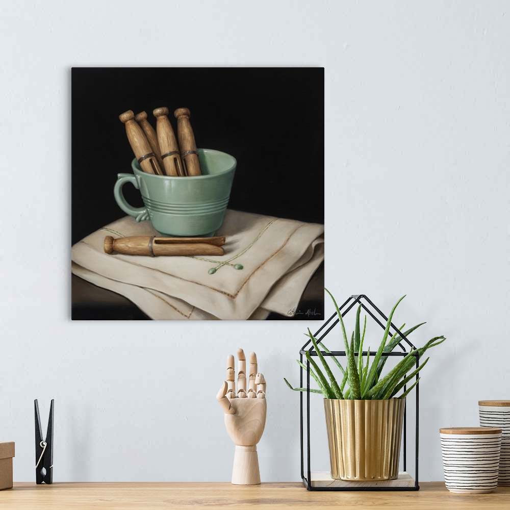 A bohemian room featuring Still Life With Wooden Pegs