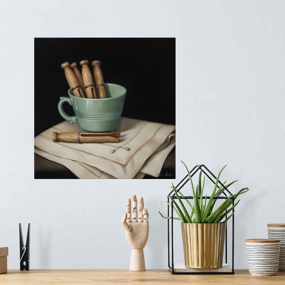 A bohemian room featuring Still Life With Wooden Pegs