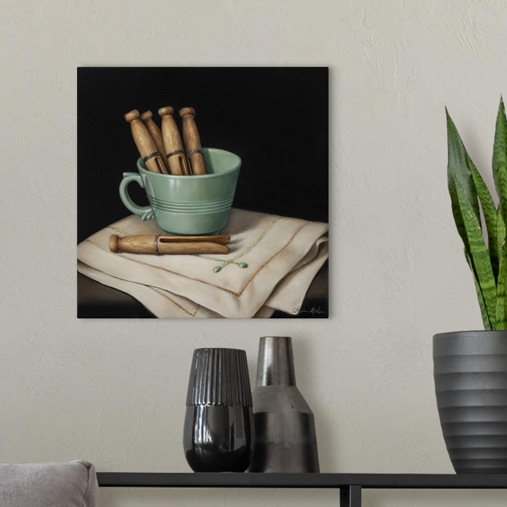 A modern room featuring Still Life With Wooden Pegs