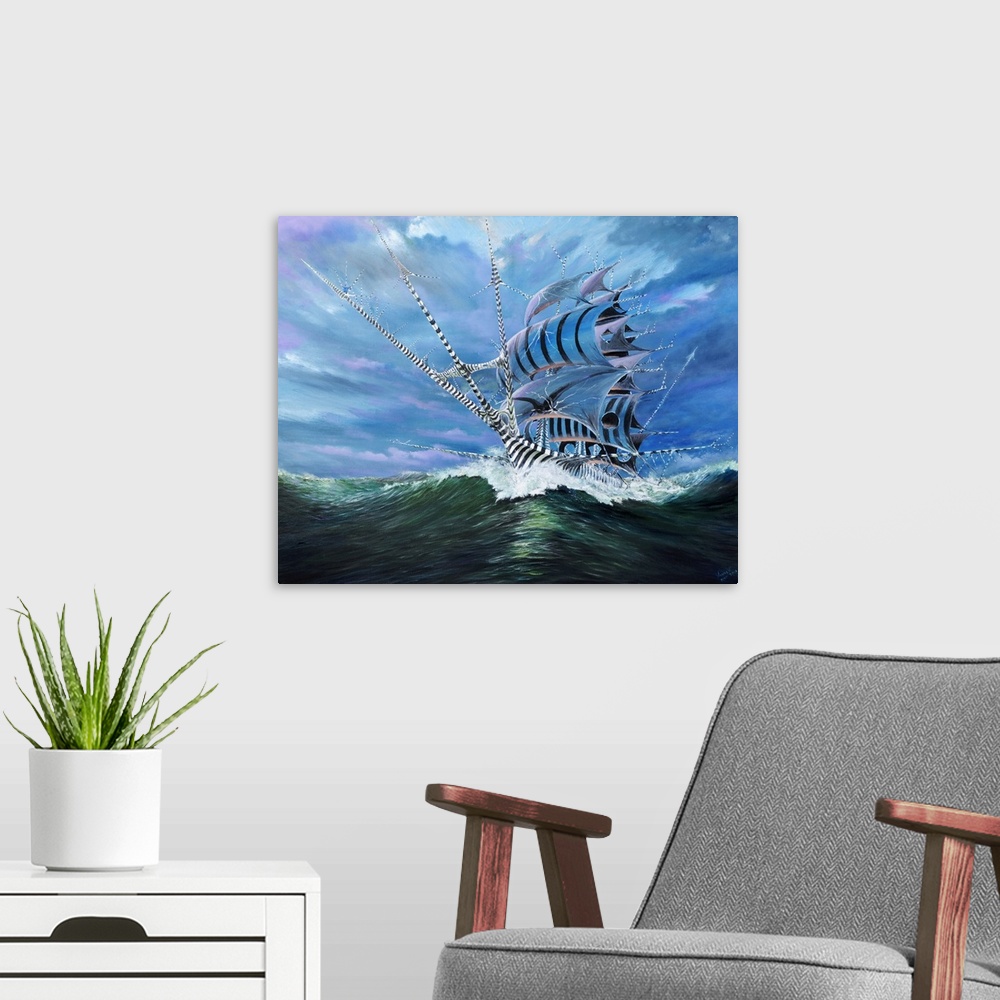 A modern room featuring Storm creators Bali Sea, 2018, (originally oil on canvas) by Alexander Booth, Vincent