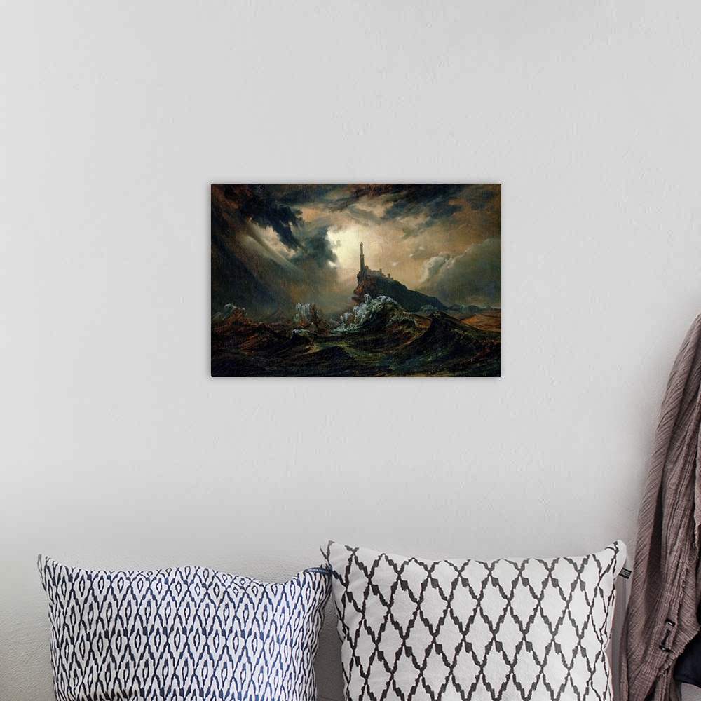 A bohemian room featuring Stormy sea with Lighthouse