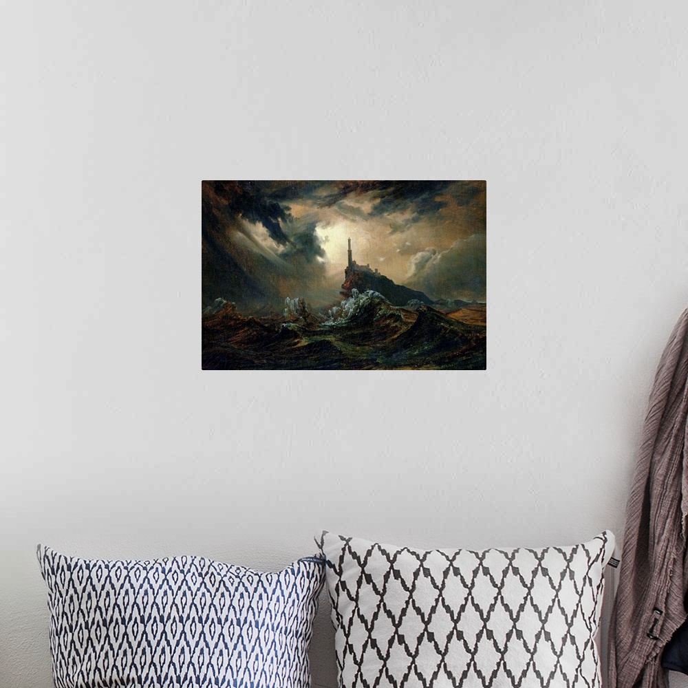 A bohemian room featuring Stormy sea with Lighthouse