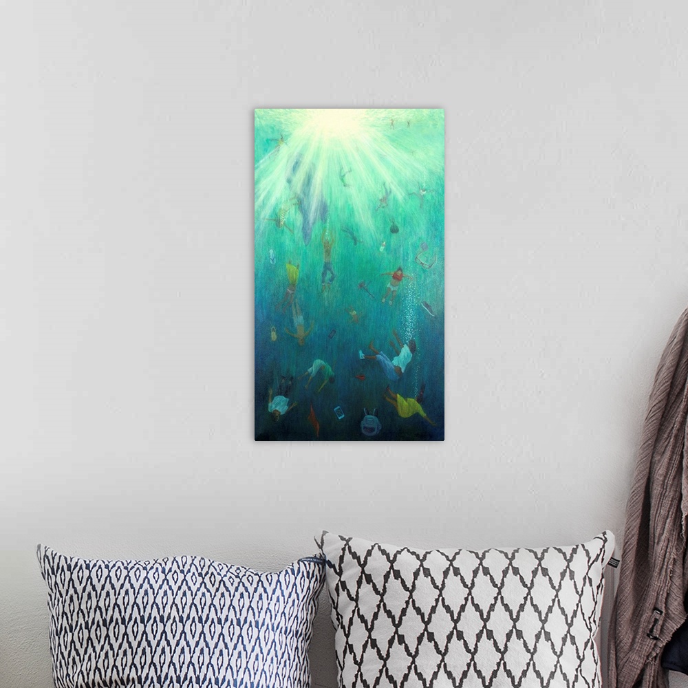 A bohemian room featuring Strange Fish 2016, originally oil on canvas.