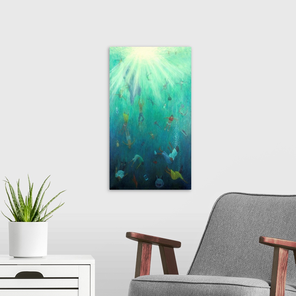 A modern room featuring Strange Fish 2016, originally oil on canvas.