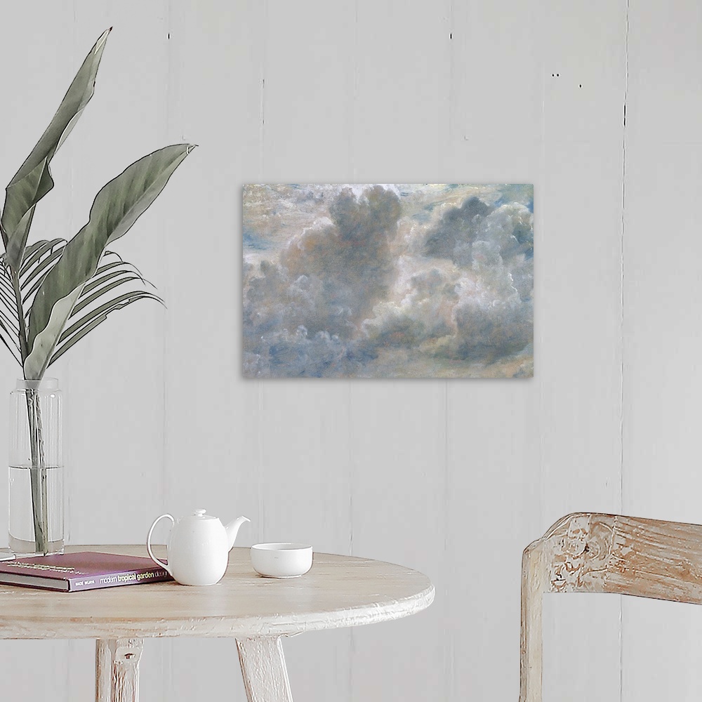 A farmhouse room featuring oil on paper laid on canvas