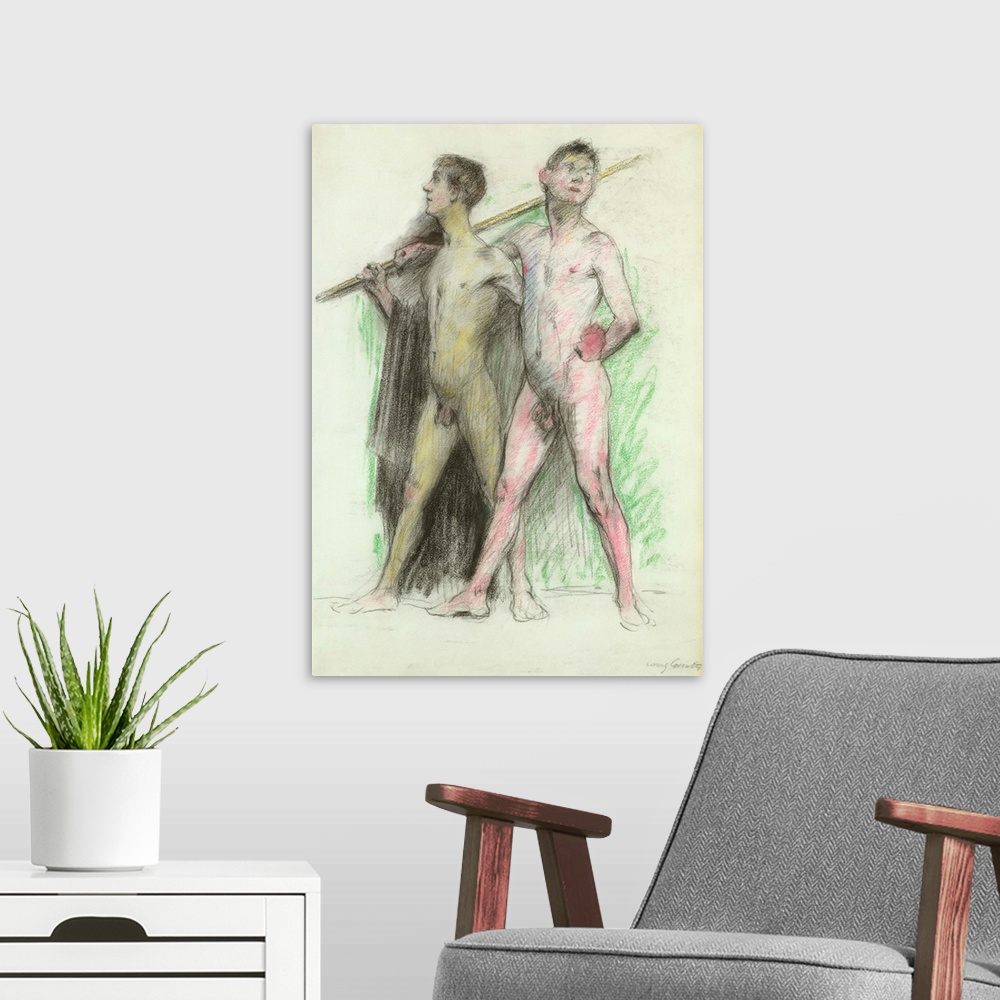 A modern room featuring Study of two male figures