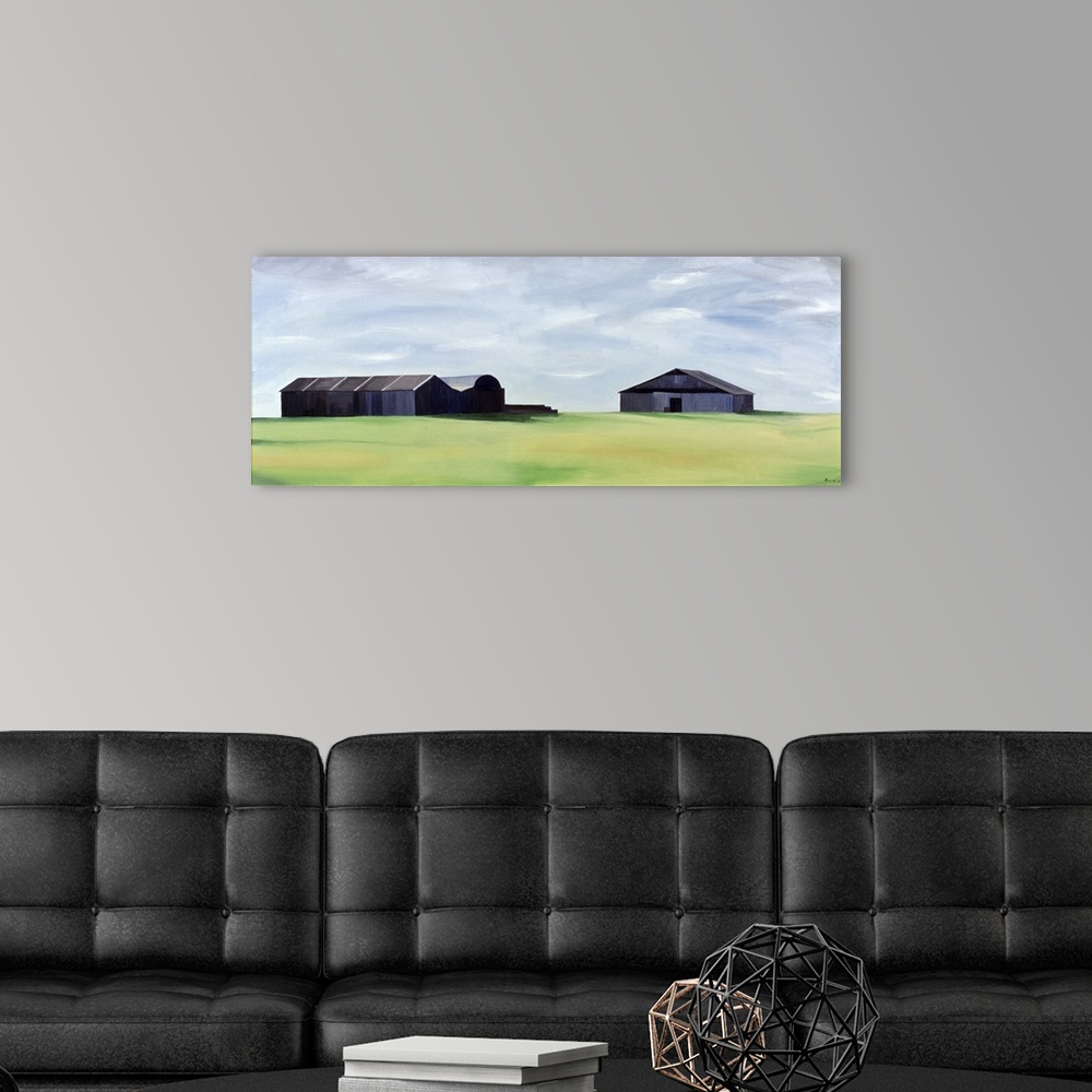 A modern room featuring ANB186538 Summer Barns (oil on canvas); by Bianchi, Ana (Contemporary Artist); 142x56 cm; Private...