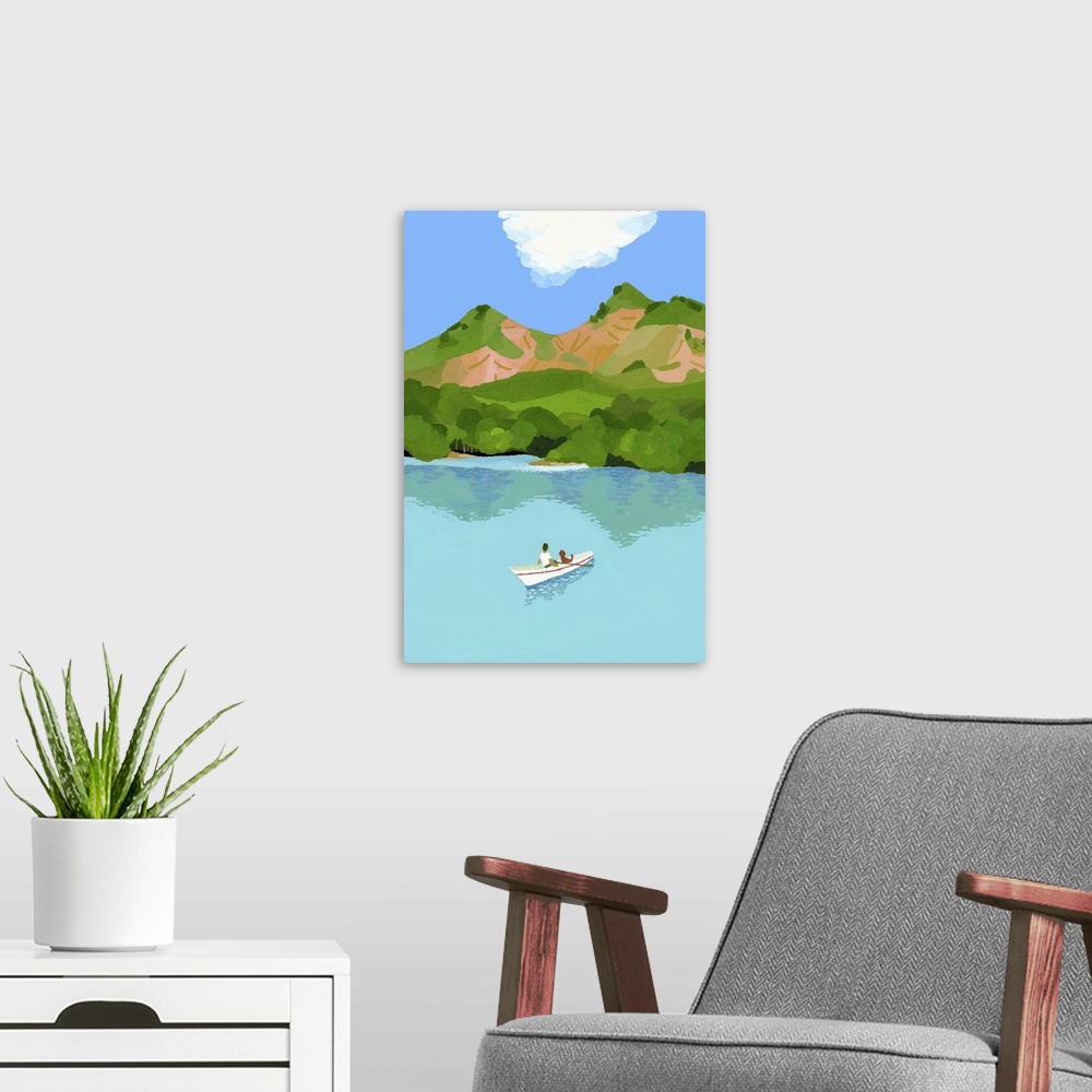 A modern room featuring Summer Vacation In The Mountains And Boats