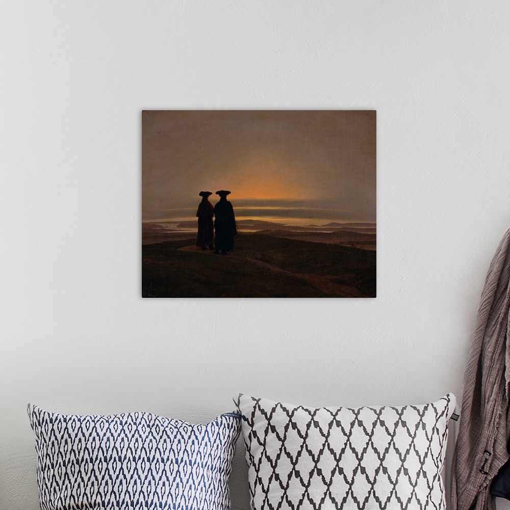 A bohemian room featuring Coucher de Soleil sur la Mer ou Les Freres; Evening Landscape with Two Men;