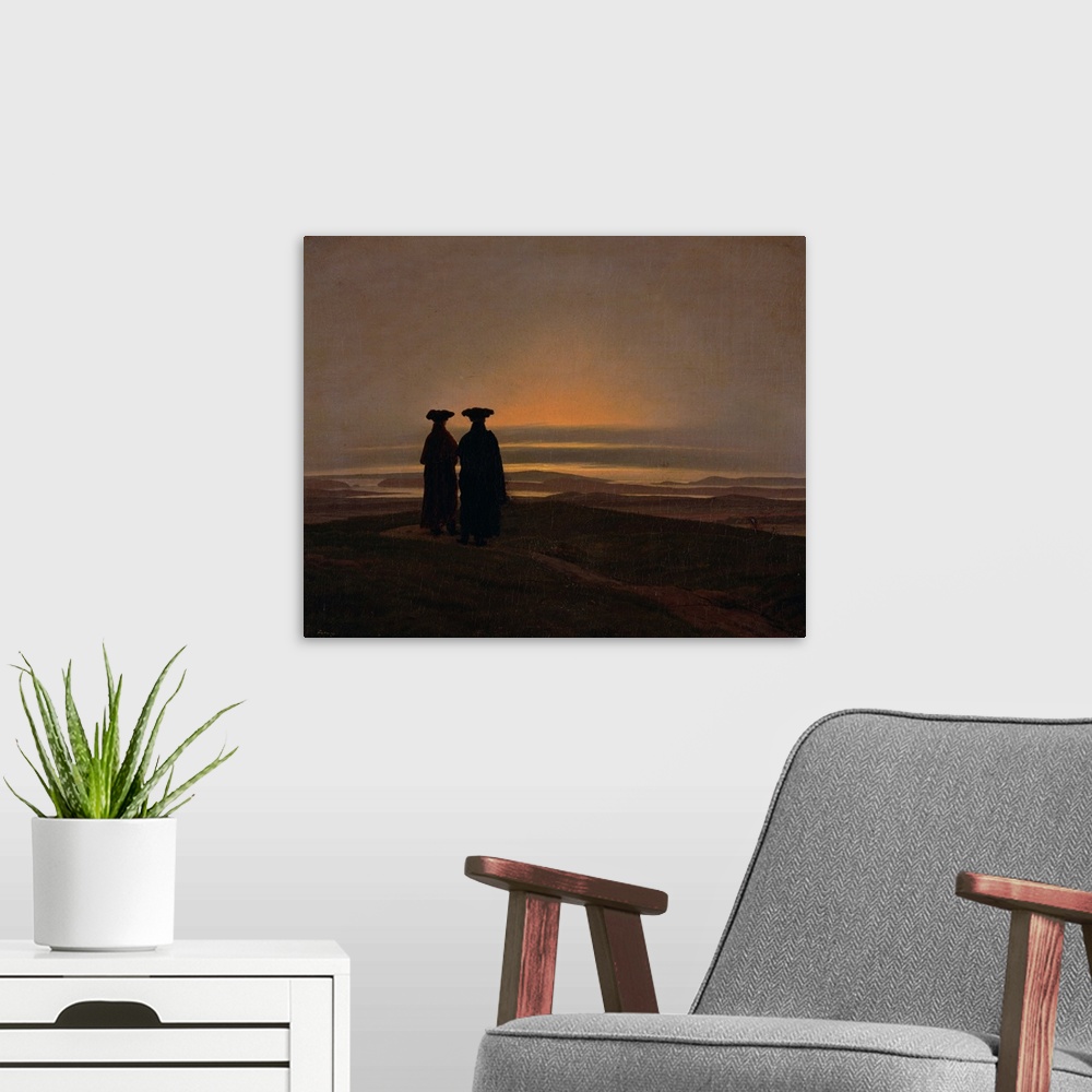 A modern room featuring Coucher de Soleil sur la Mer ou Les Freres; Evening Landscape with Two Men;