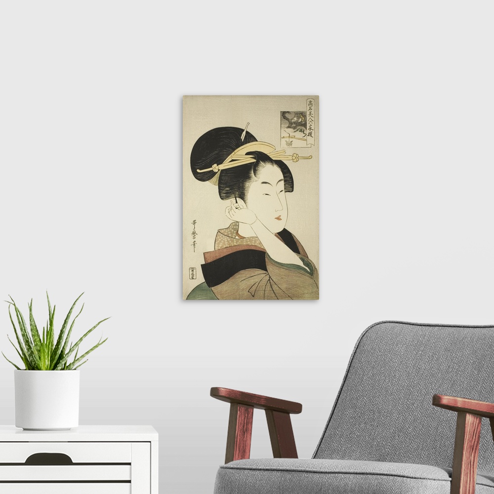 A modern room featuring Tatsumi Roko, from the series Renowned Beauties Likened to the Six Immortal Poets, Komei bijin ro...