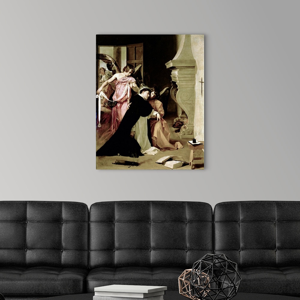 A modern room featuring XIR30745 Temptation of St.Thomas Aquinas (oil on canvas)  by Velazquez, Diego Rodriguez de Silva ...