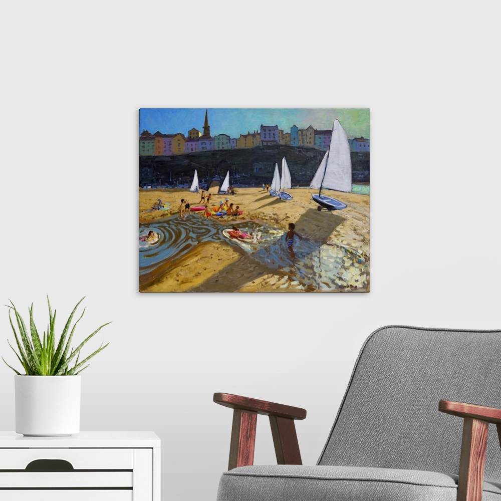 A modern room featuring Tenby Regatta, 2017 (originally oil on canvas) by Macara, Andrew
