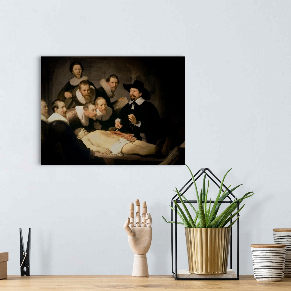 A bohemian room featuring BAL7543 The Anatomy Lesson of Dr. Nicolaes Tulp, 1632 (oil on canvas)  by Rembrandt Harmensz. van...