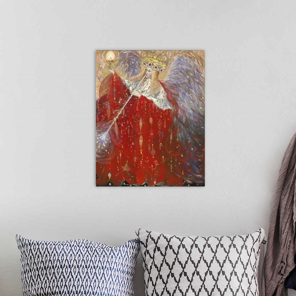 A bohemian room featuring The Angel of Life, 2009, oil and gold leaf on Belgian linen.  By Pavlova Annael Anelia.