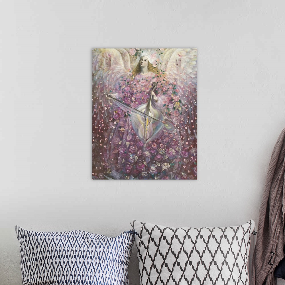 A bohemian room featuring The Angel of Love, 2010, oil and gold leaf on Belgian linen.  By Pavlova Annael Anelia.