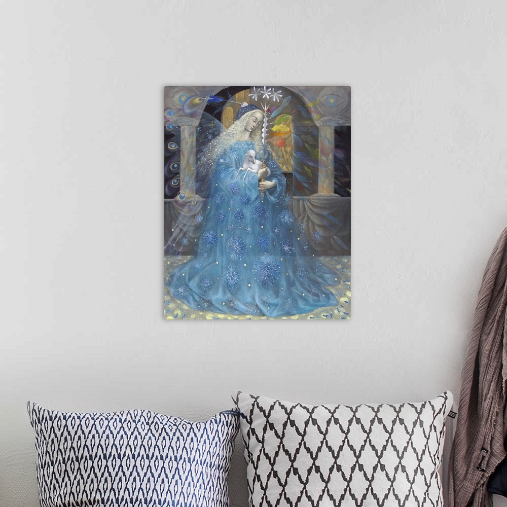 A bohemian room featuring The Angel of Truth, 2009, oil and gold leaf on Belgian linen.  By Pavlova Annael Anelia.
