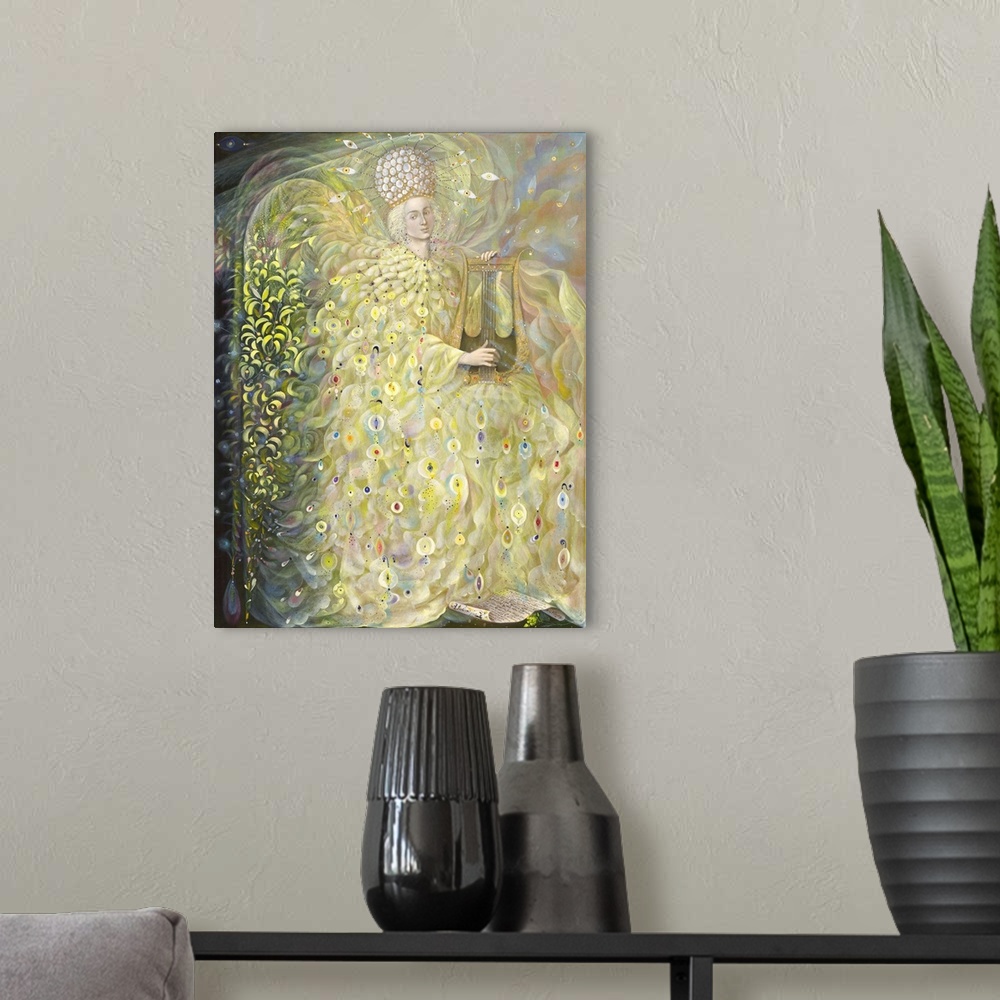 A modern room featuring The Angel of Wisdom, 2009, oil and gold leaf on Belgian linen.  By Pavlova Annael Anelia.