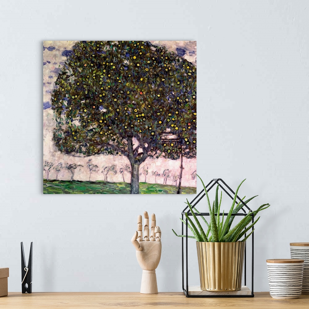 A bohemian room featuring Giant classic art depicts a fruit tree within a field of the foreground set against a background ...