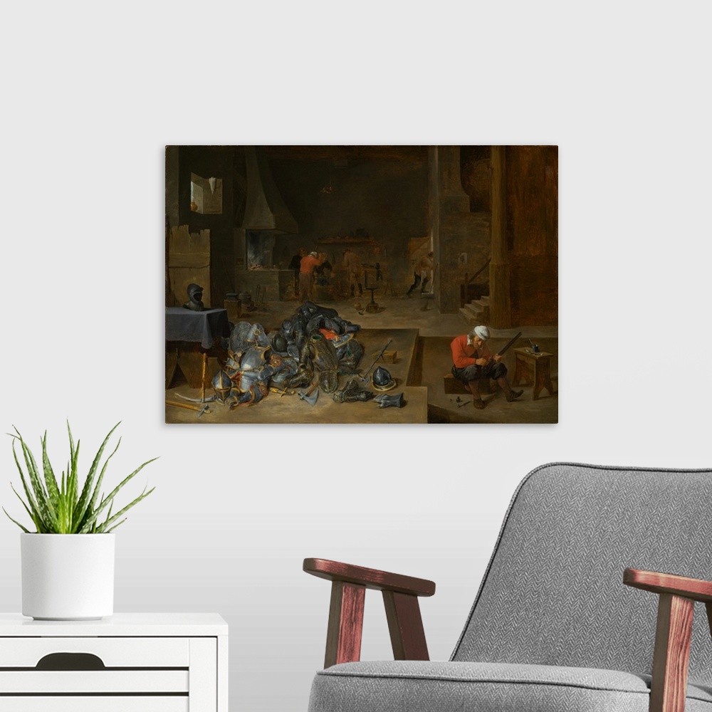 A modern room featuring Originally oil on panel.