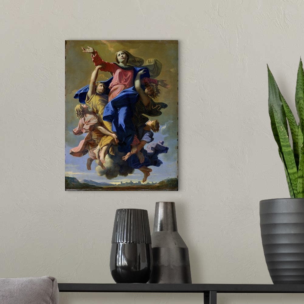 A modern room featuring XIR142496 The Assumption of the Virgin, 1649-50 (oil on canvas)  by Poussin, Nicolas (1594-1665);...