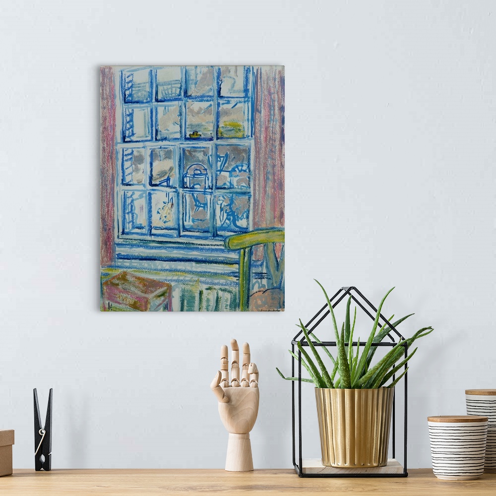 A bohemian room featuring Originally oil and pastel on paper.